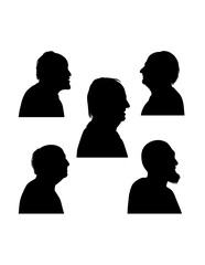 Young, teen and old man faces character side view silhouette