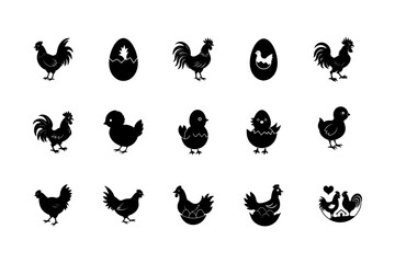 Chicken Life Evolution Icon Set silhouette vector art.