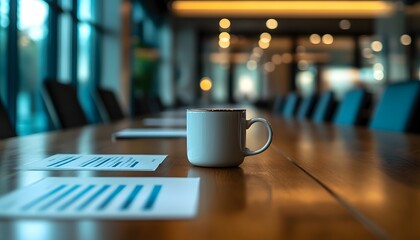 Cozy Coffee Cup on Conference Table in Modern Office Interior