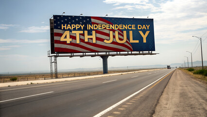 Big billboard on the road Happy independence day 4th July usa America 