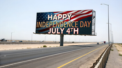 Naklejka premium Left side on the road billboard of USA 4th July independence day 