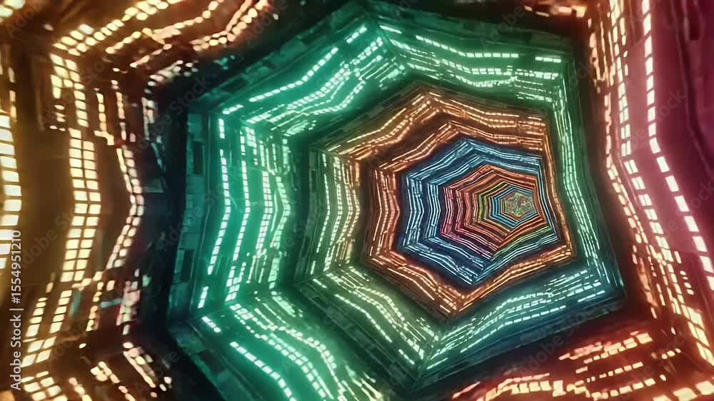 Poster abstract tunnel with glowing neon lights multicolor illustration futuristic animation movement backg