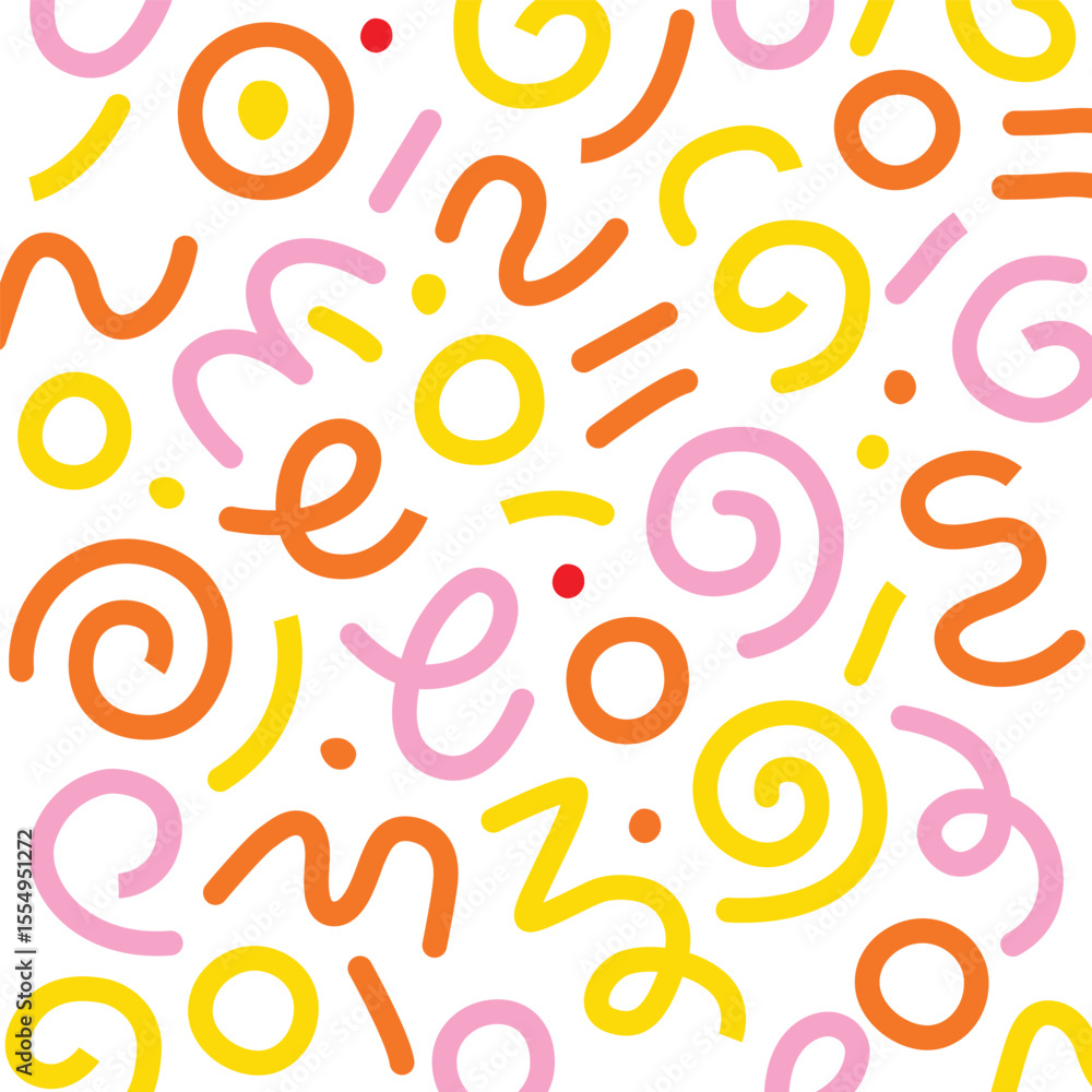 Poster colorful abstract pattern with yellow, orange, and pink curved lines and dots on transparency backgr