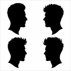 collection of male profile silhouettes with various hairstyles