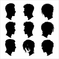 collection of male profile silhouettes with various hairstyles