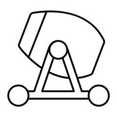 Concrete mixer on wheels thin line icon, making road concept. Vector graphics. Mobile concrete mixer, construction sign on white background, style mobile or design.