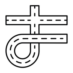 One loop road tracks thin line icon, making road concept. Vector graphics. Road construction project plan sign on white background, style mobile or design.