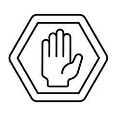 Obraz premium Traffic stop hand palm thin line icon, making road concept. Vector graphics. Stopping movement hand gesture, road sign on white background, style mobile or design.