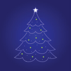 Christmas tree with glowing light with Dark Blue background
