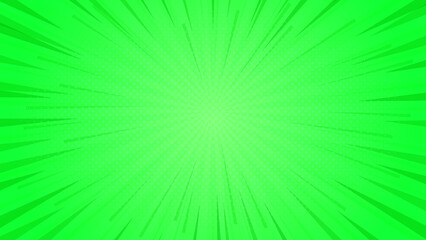 Abstract green comic background. Art pop cartoon backdrop. Halftone effect pattern. Fun anime...