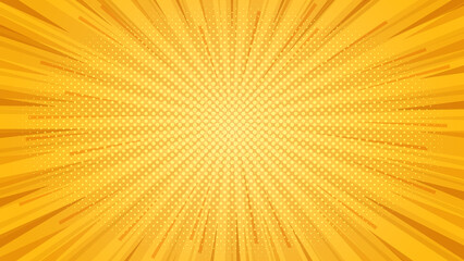 Abstract Yellow comic background. Art pop cartoon backdrop. Halftone effect pattern. Fun anime...