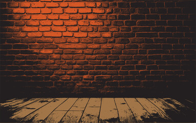Grunge old vector brick wall and floor background. 