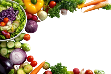 Fresh colorful vegetables salad healthy food ingredients cooking recipe on transparent background
