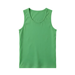 *Green sleeveless cotton tank top mockup with smooth texture and clean cut. Ideal for showcasing clothing lines, fashion templates, or branding projects. Isolated. PNG format.