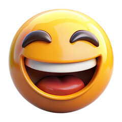 Circular 3D laughing emoji isolated showing comic emotion for social reactions and digital chat
