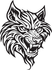 Obraz premium Fierce Wolf Head Illustration Black and White Tribal Design