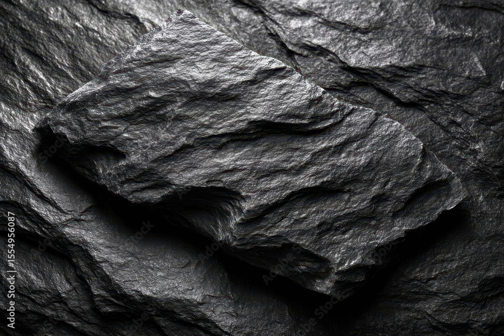 Poster dark textured stone block on polished rock background showcasing natural patterns