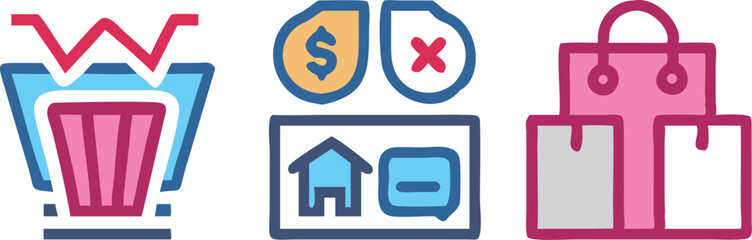 Financial Icon Set Unveiling the Visual Language of Investments, Market Trends, and E-commerce