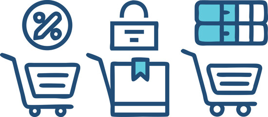 E-commerce Shopping Cart Icon Discount, Package, and Secure Online Purchase