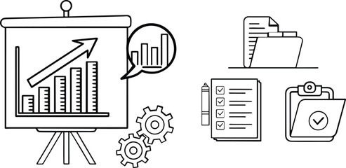 Vector illustration set of office buildings and business office building icons in modern graphic style