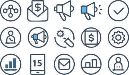 Marketing Strategy Icons A Comprehensive Set of  Business Communication and  Financial Icons for Your Projects