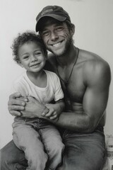 Father Holding Child Home Pencil Drawing Warm Atmosphere Close-Up Emotional Bond