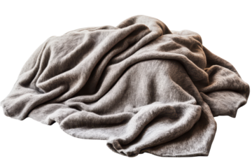 Soft gray blanket draped across a flat surface, featuring a gentle texture and folds for a cozy appearance in a neutral setting