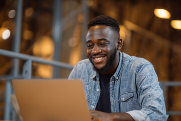 A man is sitting on a ledge with a laptop in front of him