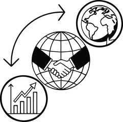 A global concept illustration of Earth's sphere with an arrow, symbolizing worldwide communication and business travel