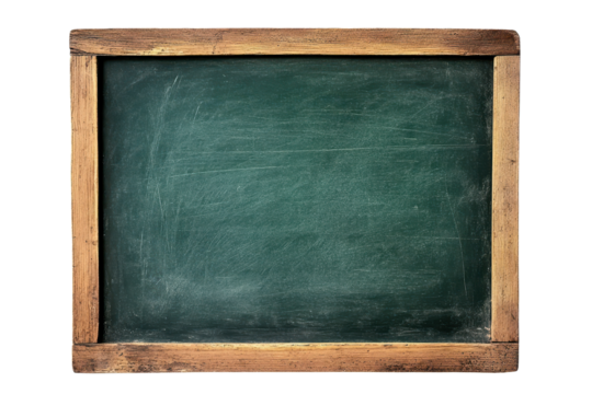 Empty green chalkboard framed in wood, waiting for creative ideas and lessons to be written, ideal for classrooms or personal study spaces