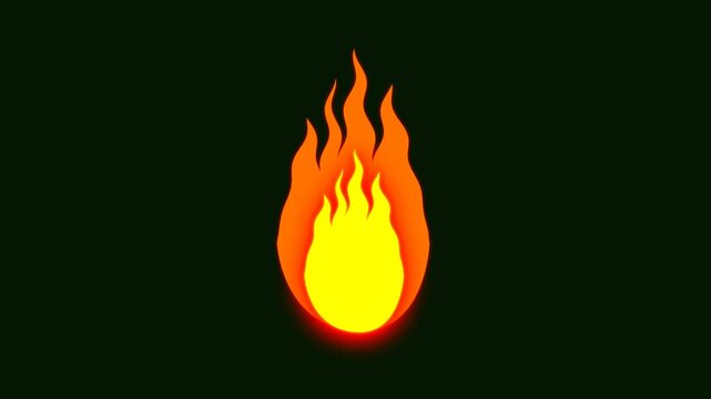 Comic Animation Element with Fire Element featuring brightly burning fire with high flames. Set cartoon loop animation fire or flame isolated on black and white background.