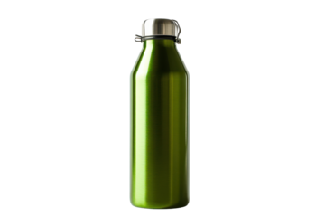 Stylish green stainless steel water bottle on a clean white background, perfect for outdoor activities, fitness, and daily hydration needs, showcasing a sleek and functional design