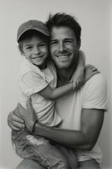 Fototapeta premium Father and Son Embracing Home Pencil Drawing Warm Atmosphere Close-Up Family Bonding