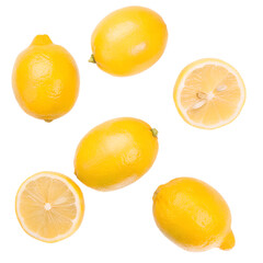Falling lemon isolated on transparent background