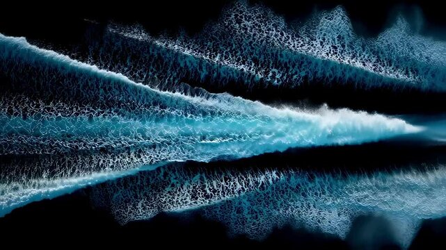 An aerial perspective of a planing hull in motion with detailed visualization of the water turbulence and foam generated at the transom focusing on the effects of speed and hull design