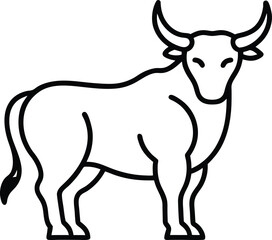 Standing Bull in Elegant Line Art with Sharp Horns