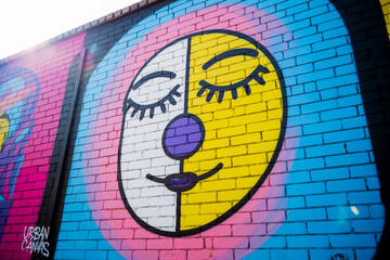 Urban Smile Geometric Face Mural in Bold Color Blocks (1)