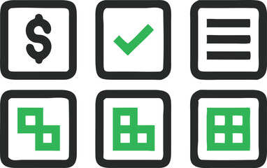 Vector Icons Finance, Checklist, Menu, Puzzle, Blocks, Grid - EPS 698