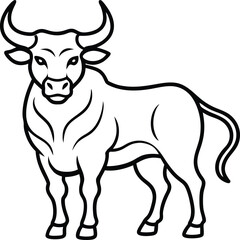 Aggressive Bull Pose in Minimalist Black Line Style