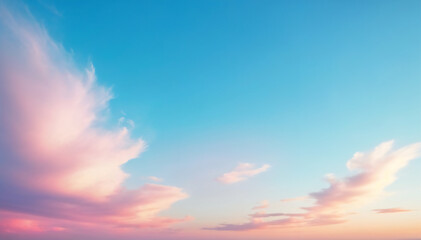 Obraz premium ピンクの雲と青空の抽象背景 / Pink Clouds and Blue Sky Abstract Background