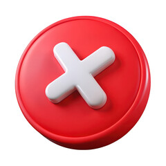 Fototapeta premium 3D Red Circular Button with White Cross Icon isolated on transparent background Remove png