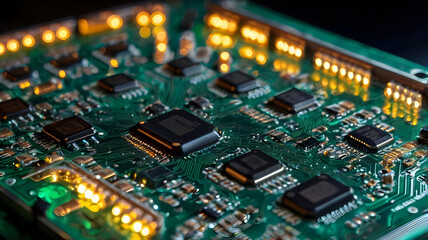 Close-Up of a Circuit Board with LED Illumination