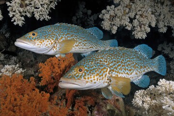 A couple of fish that are standing in the water