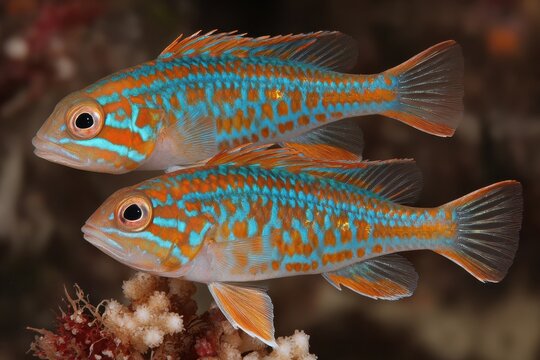 A couple of fish that are standing next to each other