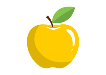 Bright yellow apple with green leaf on white background, symbol of knowledge, minimalist design, concept image