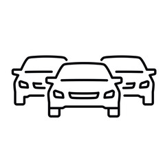 An icon of cars in a large traffic jam, symbolizing the congestion that typically occurs on busy city roads during rush hour.