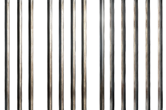 Stainless steel prison bars isolated against a tiled background showcasing the stark design of confinement and security in a modern environment