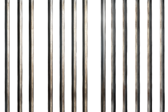 Stainless steel prison bars isolated against a tiled background showcasing the stark design of confinement and security in a modern environment