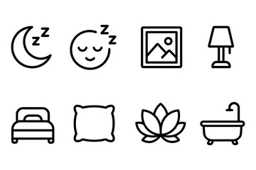 Cozy nighttime essentials and relaxation symbols collection, vector illustration