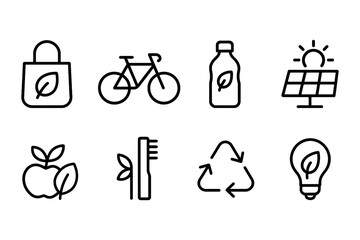 Eco-friendly living icons: bicycle, recycling, solar power and sustainability, vector illustration